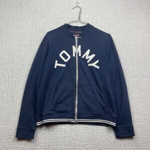 Tommy Hilfiger Full Zip Sweatshirt Womens Medium Navy Blue Spell out Logo Read